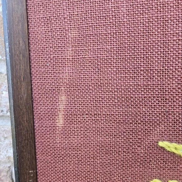 Vintage MCM Autumn Floral Crewel Embroidery Framed - Picture 2 of 4